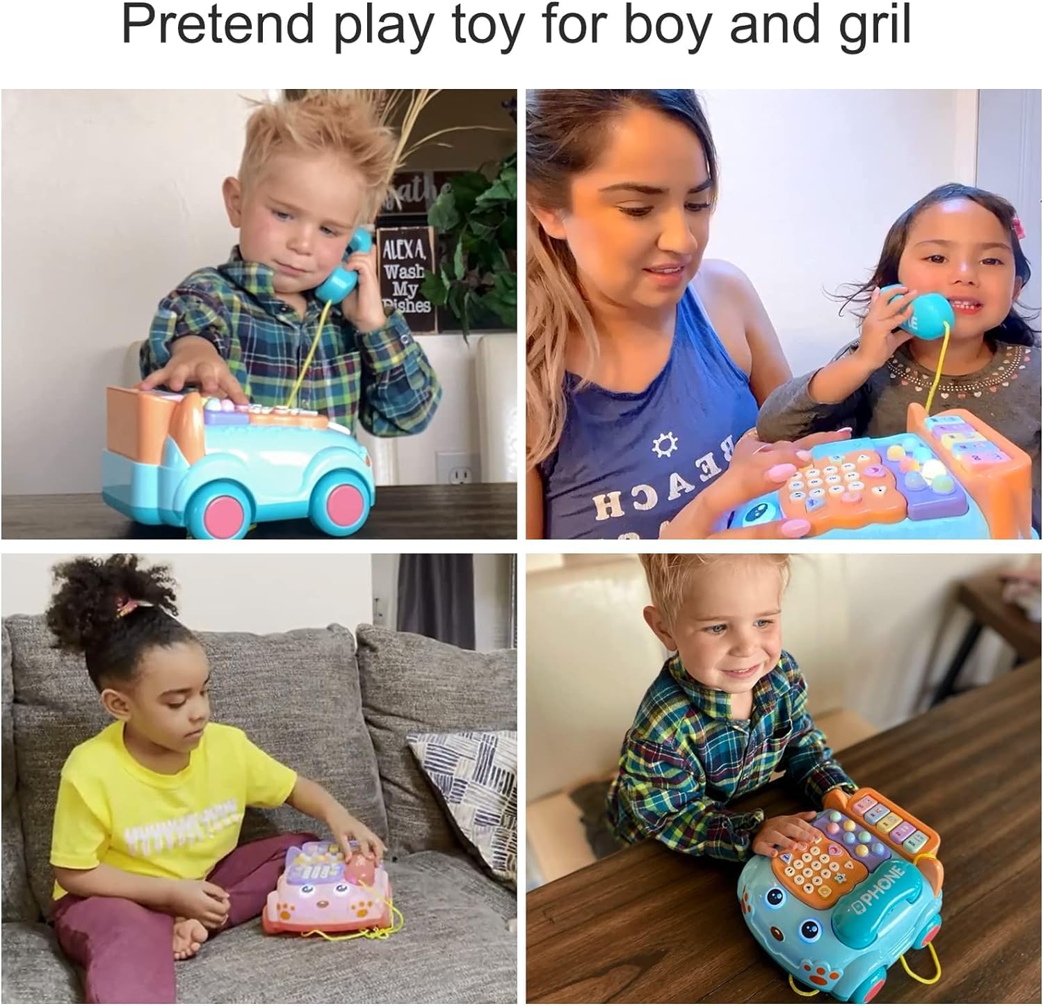 Sensory Learning with 12 Functions Baby Toy Phone Cartoon Baby Piano Music Light Toy Children Pretend Phone, Kids Cell with Parent-Child Interactive Toy Game Boy Girl Early Education Gift 18M+