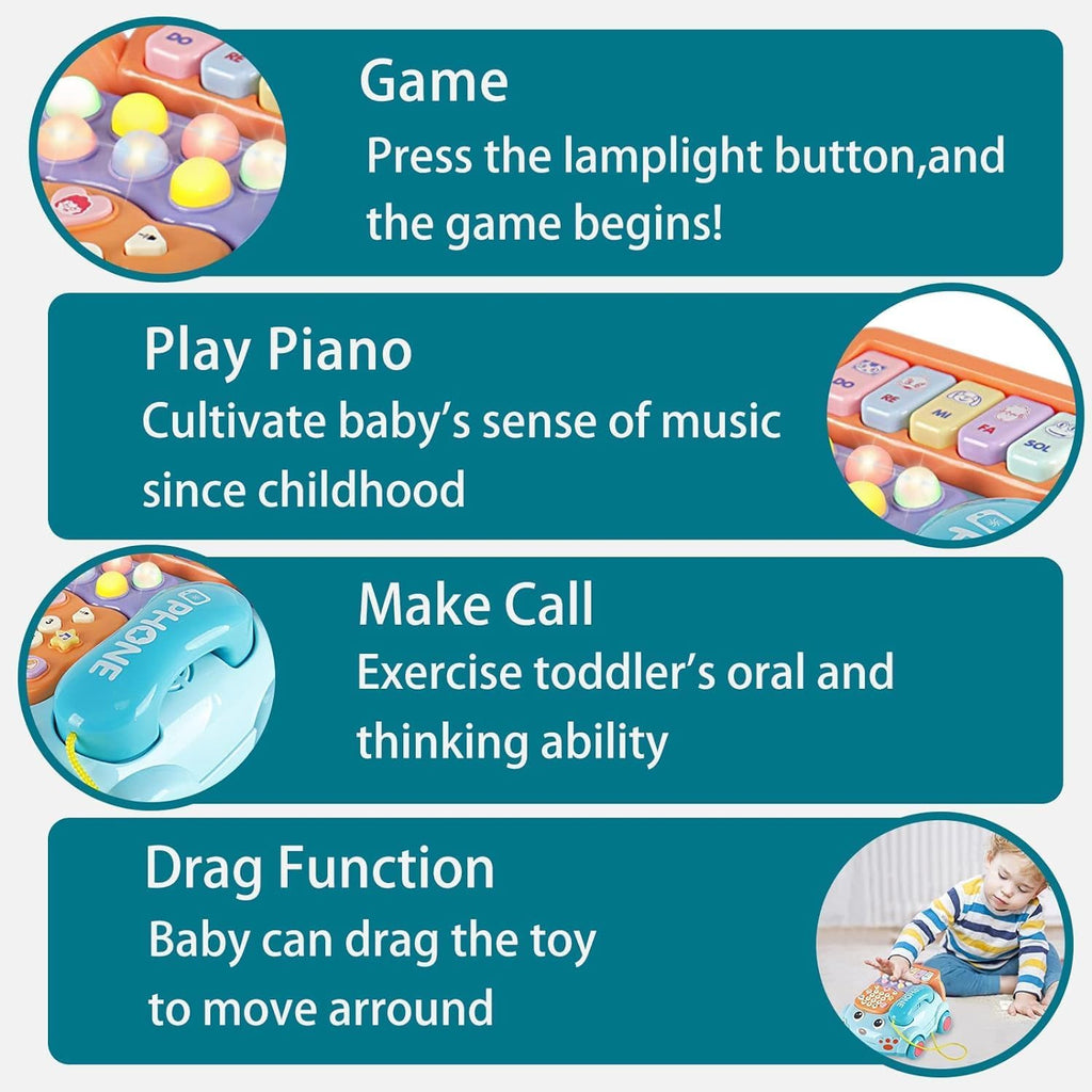 Sensory Learning with 12 Functions Baby Toy Phone Cartoon Baby Piano Music Light Toy Children Pretend Phone, Kids Cell with Parent-Child Interactive Toy Game Boy Girl Early Education Gift 18M+