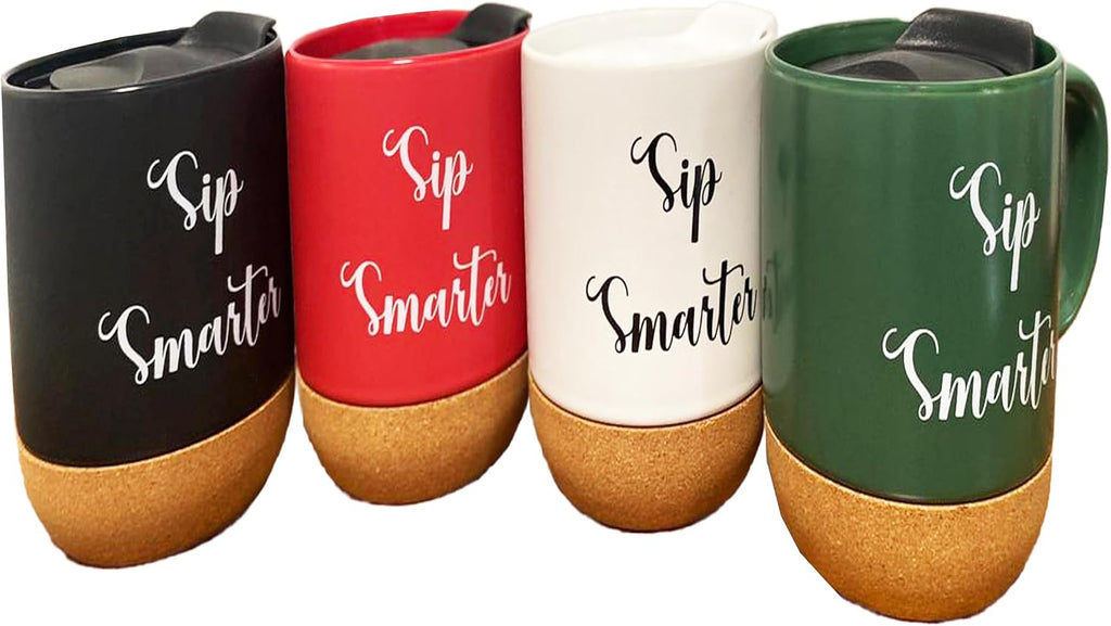 Aron 16.5 oz Ceramic Coffee Mug with Cork Bottom and Lid, Sip Smarter Design, Travel Coffee Cup for Home, Travel, Corporate, indoor, Birthday & Christmas Gift