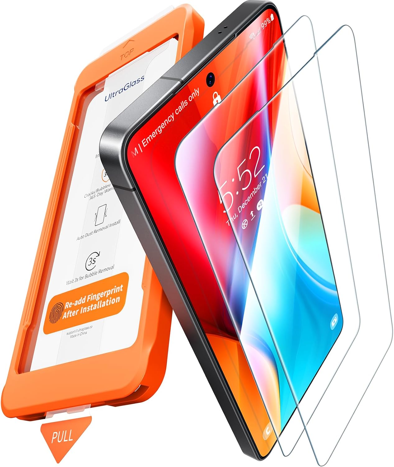 Screen Protector with Fast & Easy install kit for Samsung Galaxy S24 Ultra-S24-S24+ Finger Print Reader Compatible, Clear 9H Tempered Glass Film, Anti Scratch, Dust-Bubble-Free