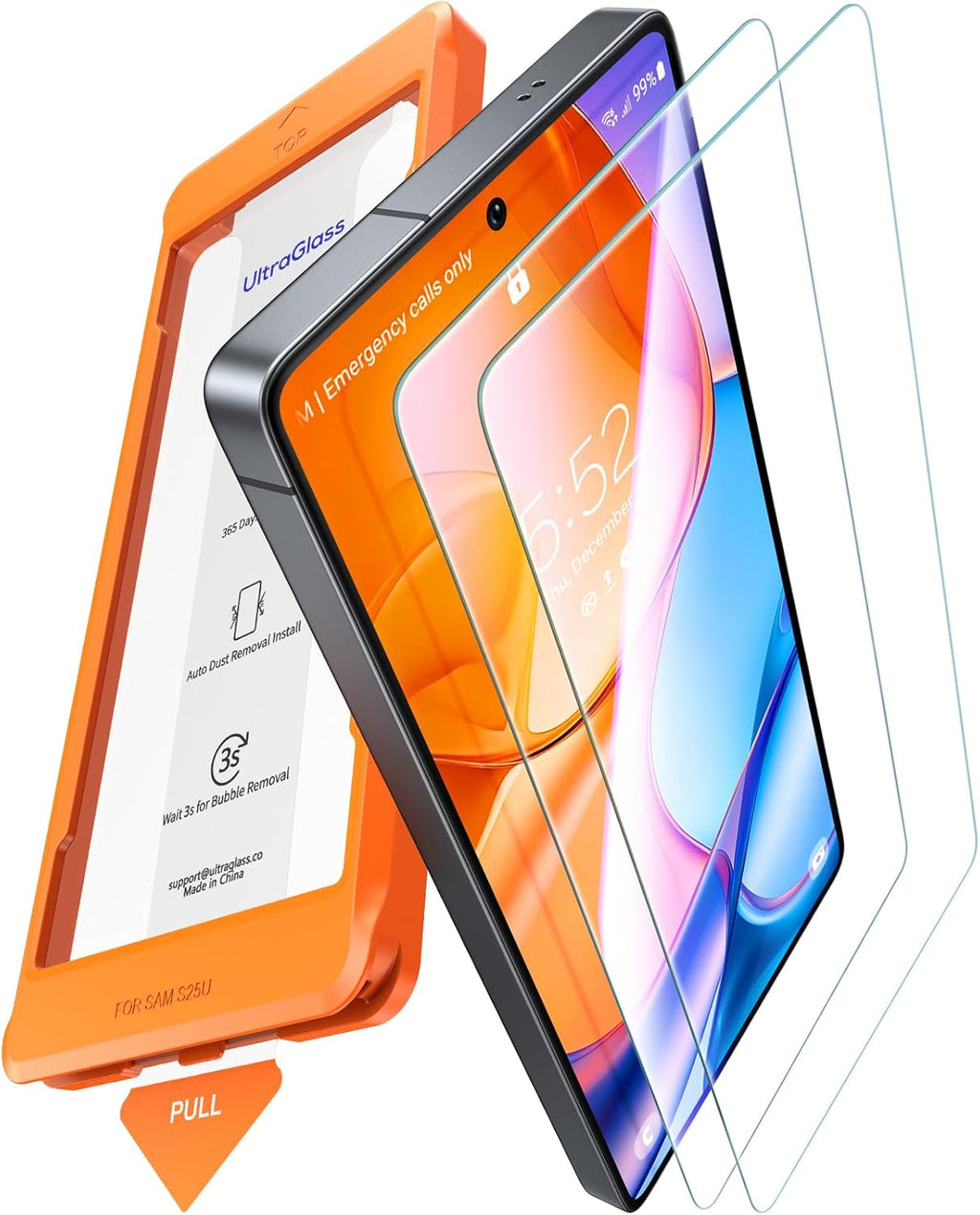 Screen Protector with Fast & Easy install kit for Samsung Galaxy S25 Ultra-S25-S25+ Finger Print Reader Compatible, Clear 9H Tempered Glass Film, Anti Scratch, Dust-Bubble-Free