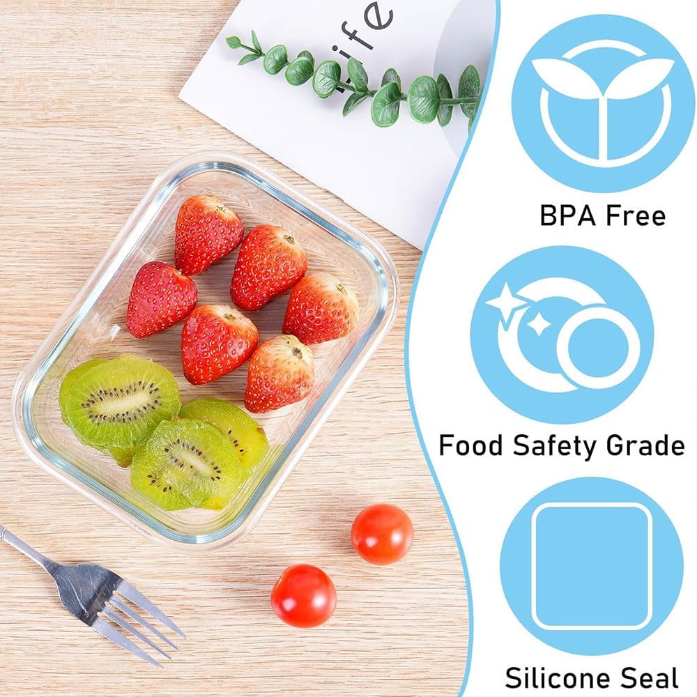 3-Pack Borosilicate Glass Eco-friendly Food Storage Containers with Lids Microwavable Heatable, Stackable Airtight Glass Meal Prep Containers for Lunch & Leftover, BPA-Free, for Oven, Refrigerator