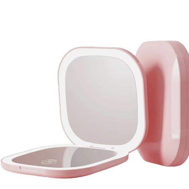 LumiÉlan™ DualGlow Compact Mirror – Precision Meets Elegance LED Makeup Mirror Light Double-Sided Folding Square Pocket Portable