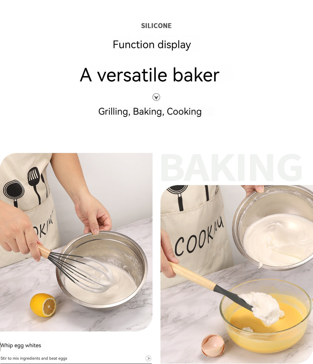 12-Piece Compact Silicone Kitchen Utensil Set With Wooden Handles & Storage Bucket– BPA-Free, Heat Resistant  Silicone cooking Tools, Non-Stick, Eco Friendly– Ideal for Small Kitchens & Gifting.