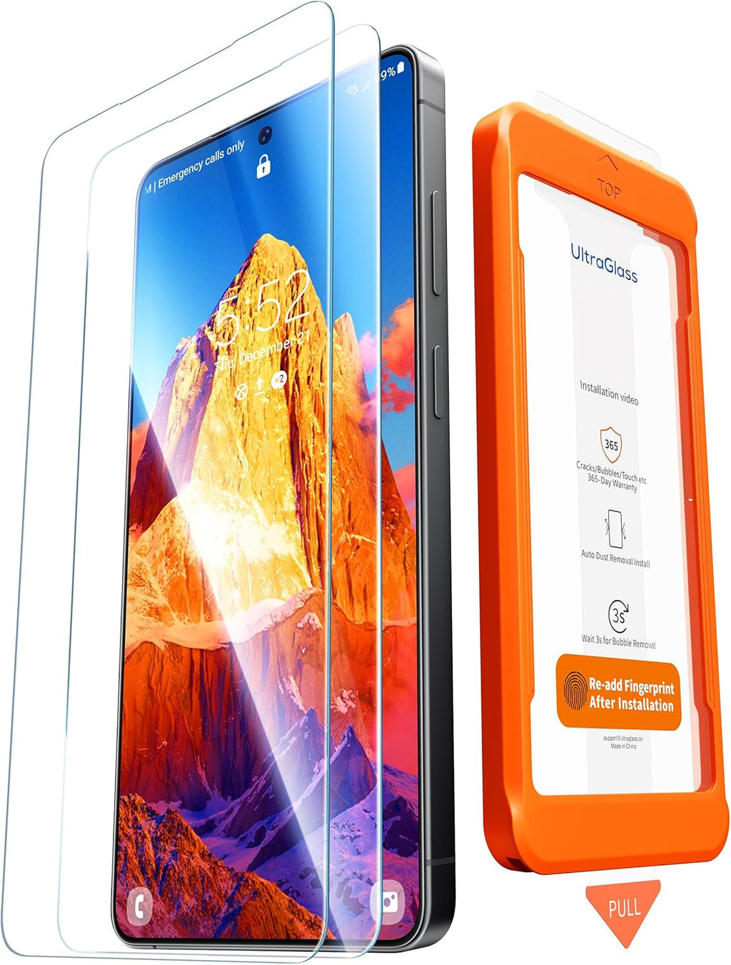 Screen Protector with Fast & Easy install kit for Samsung Galaxy S24 Ultra-S24-S24+ Finger Print Reader Compatible, Clear 9H Tempered Glass Film, Anti Scratch, Dust-Bubble-Free