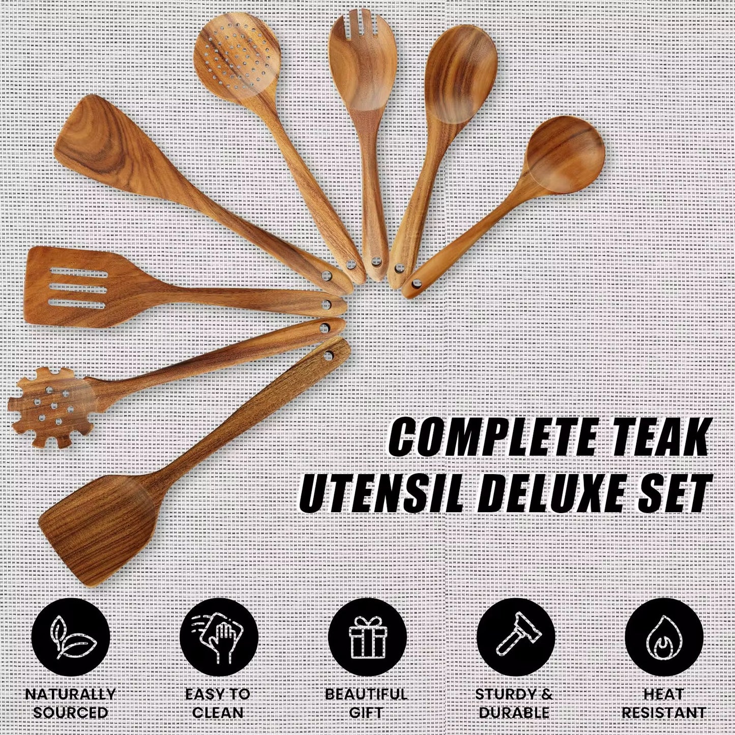 Bring nature into your kitchen—where heritage meets modern simplicity. 9 pcs Natural Craft Acacia Teak Utensil Set.