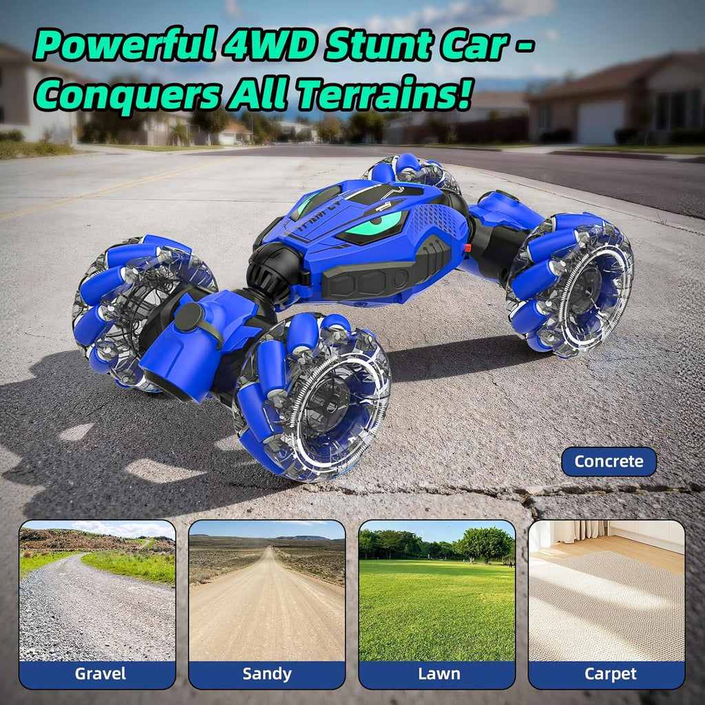 Remote Control Car for Kids, Gesture Sensing RC Stunt Car 4WD, 360° Rotating Transform Off-Road Twister Car, 2.4GHz Hand-Controlled RC Car with Lights & Drift Action for Boys & Girls