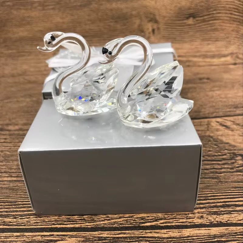 Sparkling Crystal Couple Swan Figurine Home Decoration, Handmade Lover Swan Statue Ornament, Crystal Crafts Paperweight Collectible, Great Gift for Girlfriend & Boyfriend Birthday Holidays Christmas