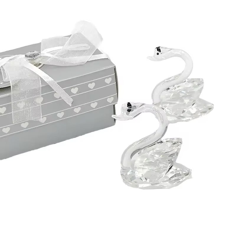 Sparkling Crystal Couple Swan Figurine Home Decoration, Handmade Lover Swan Statue Ornament, Crystal Crafts Paperweight Collectible, Great Gift for Girlfriend & Boyfriend Birthday Holidays Christmas