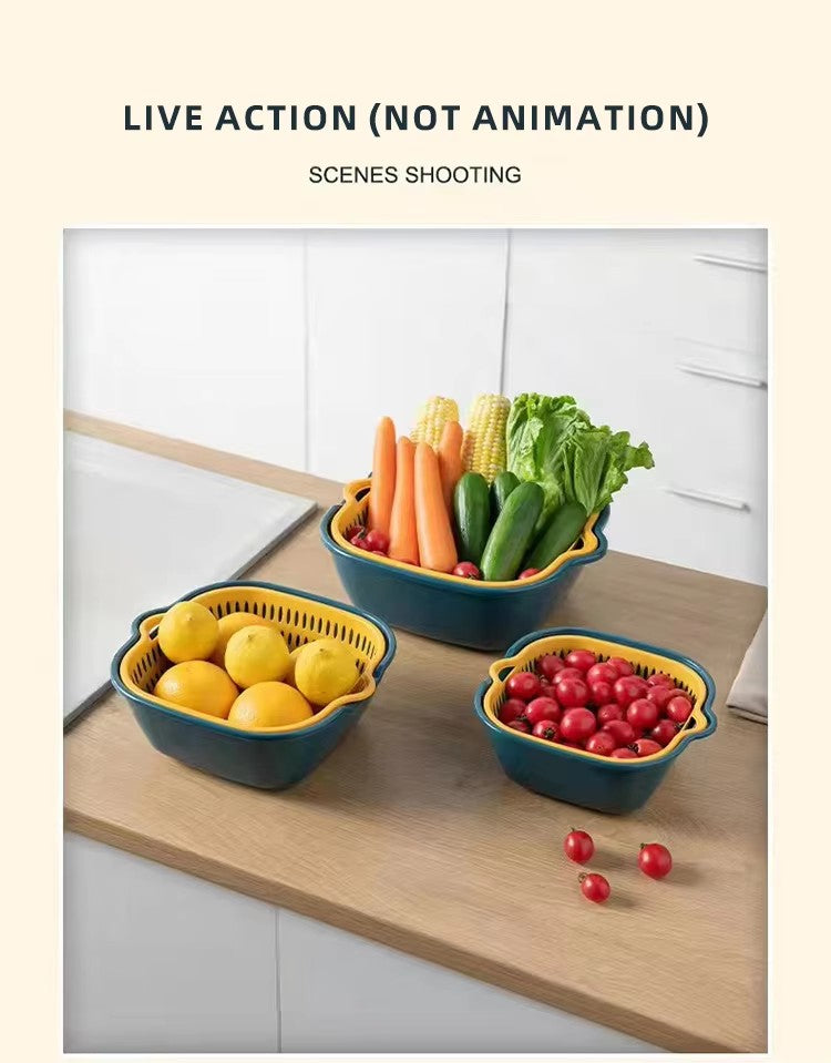 Vegetable Washing Baskets in The Kitchen Fruit Baskets Multi-layer Stackable Vegetable Sinks, Strainer and Washing Fruits and Vegetables Kitchen Colander Set (Blue Yellow)