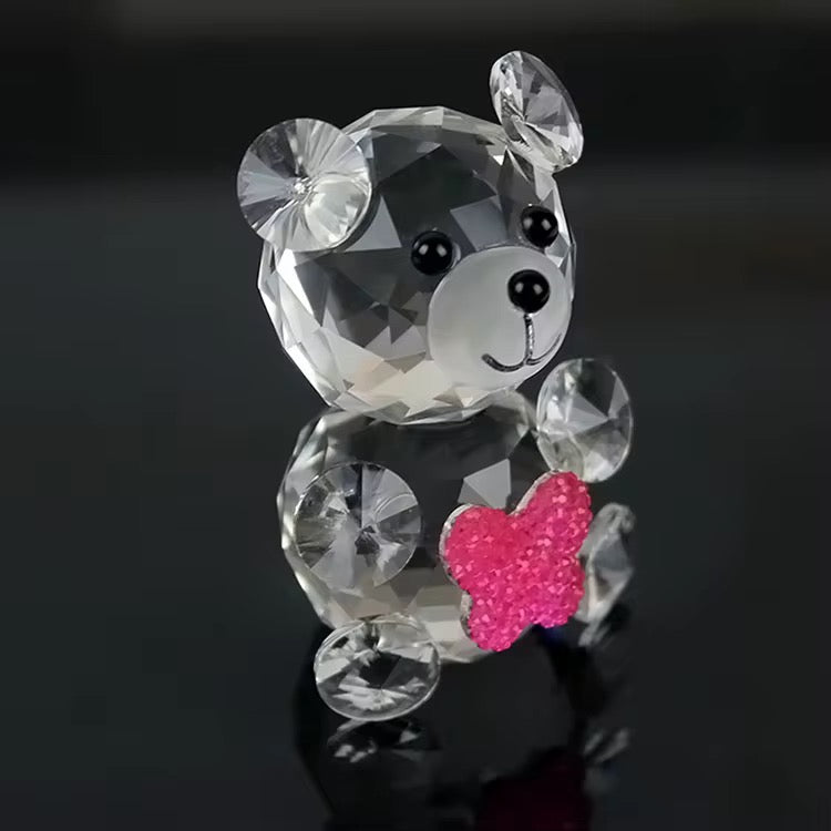 Crystal Antique Beautiful Glass Teddy Bear Statue, Panda Statue with Red Love Shape Heart Ornament for Wife, Son and Girlfriend, Boys Girls Wedding Birthday Baby Gift Baby Shower Souvnir Animal Crafts