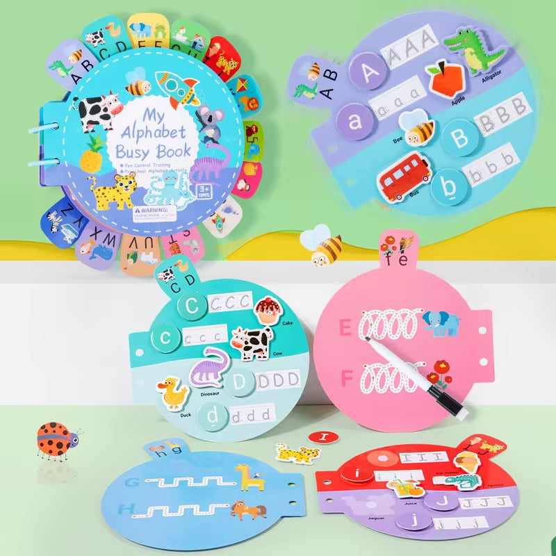 Montessori Educational Wooden Toy Children's Alphabet Playful Learning Busy Book Enhances Cognitive Skills for English for Children's Handmade Early Education Puzzle Letters Quiet 26 English Letters