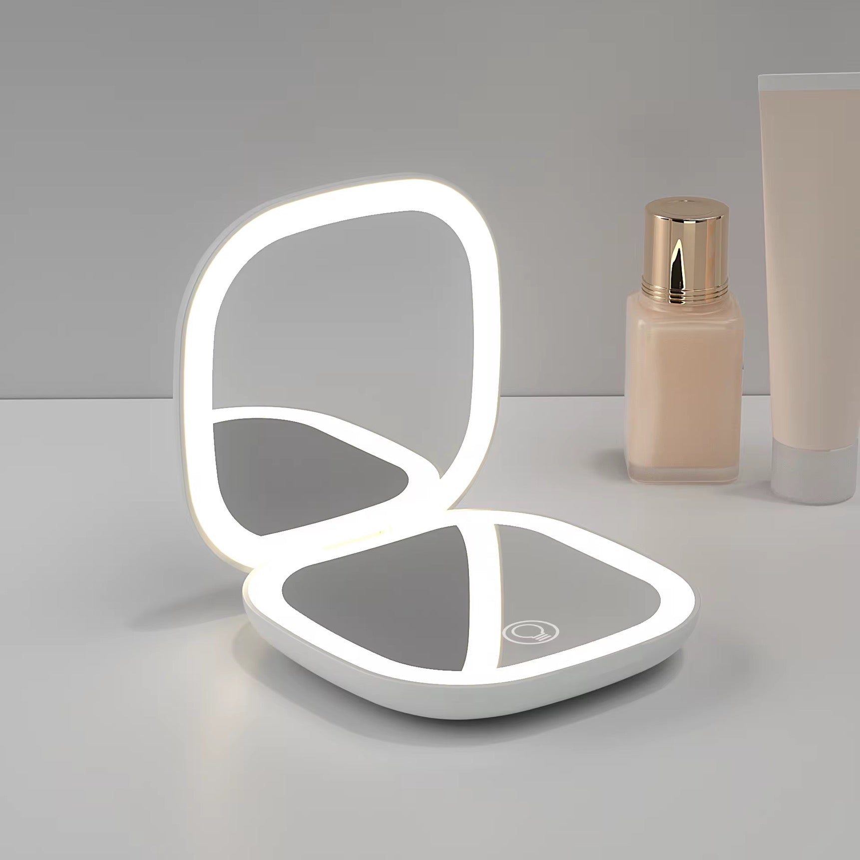LumiÉlan™ DualGlow Compact Mirror – Precision Meets Elegance LED Makeup Mirror Light Double-Sided Folding Square Pocket Portable
