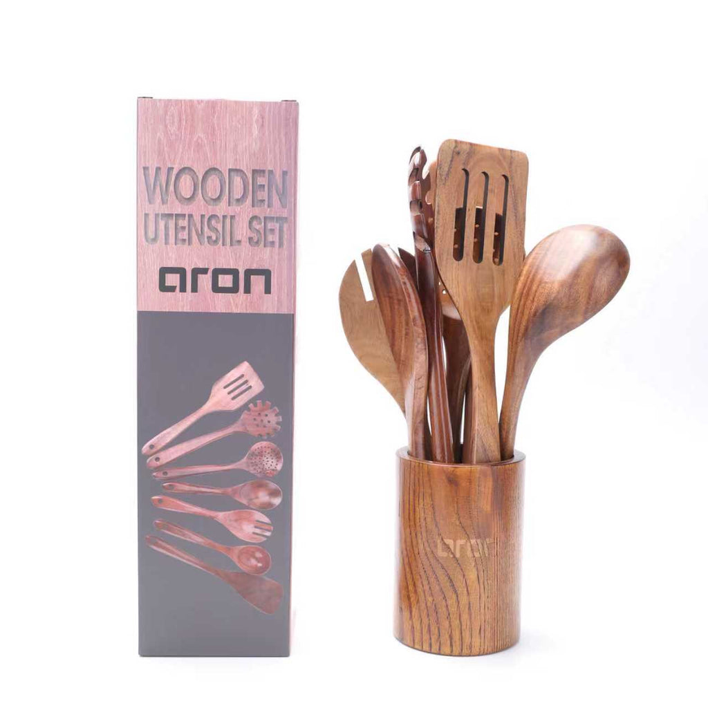 Bring nature into your kitchen—where heritage meets modern simplicity. 9 pcs Natural Craft Acacia Teak Utensil Set.
