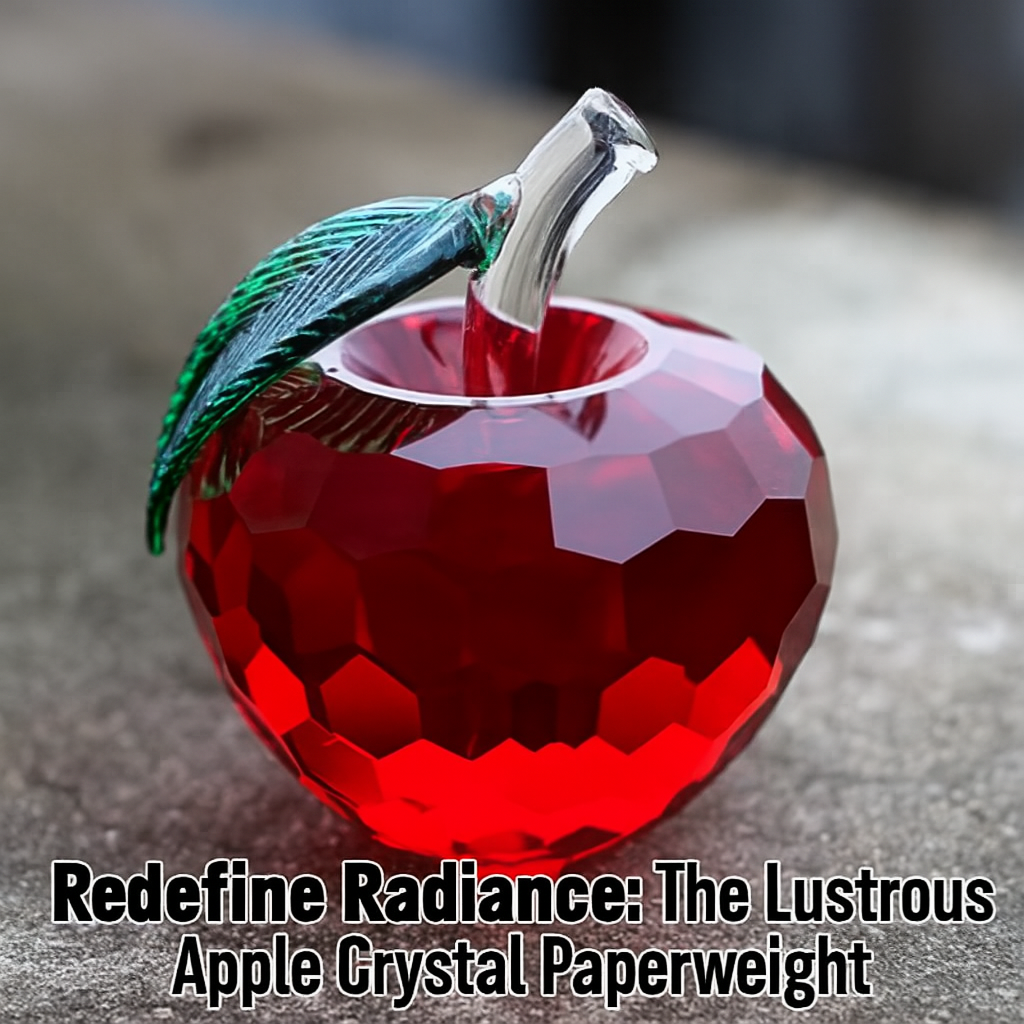 Home Decoration Crystal Glass Multi-Faceted Crystal Apples Paper Town Glass Crafts Wedding Decoration Art and Collectibles Souvenirs, Fruit with Leaf Gifts for Christmas Home Decor Ornament (red) 2pc