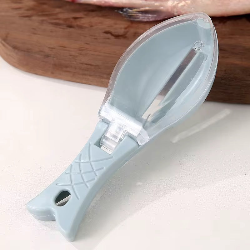 Popular Household Kitchen Plastic Fish Scale Planer Scraper Artifact Cover Manual Seafood Tool for Seafood Tool Cleaning Peeling Skin Scraper Tool, Scraper Plastic Fish Scale Remover with Lid