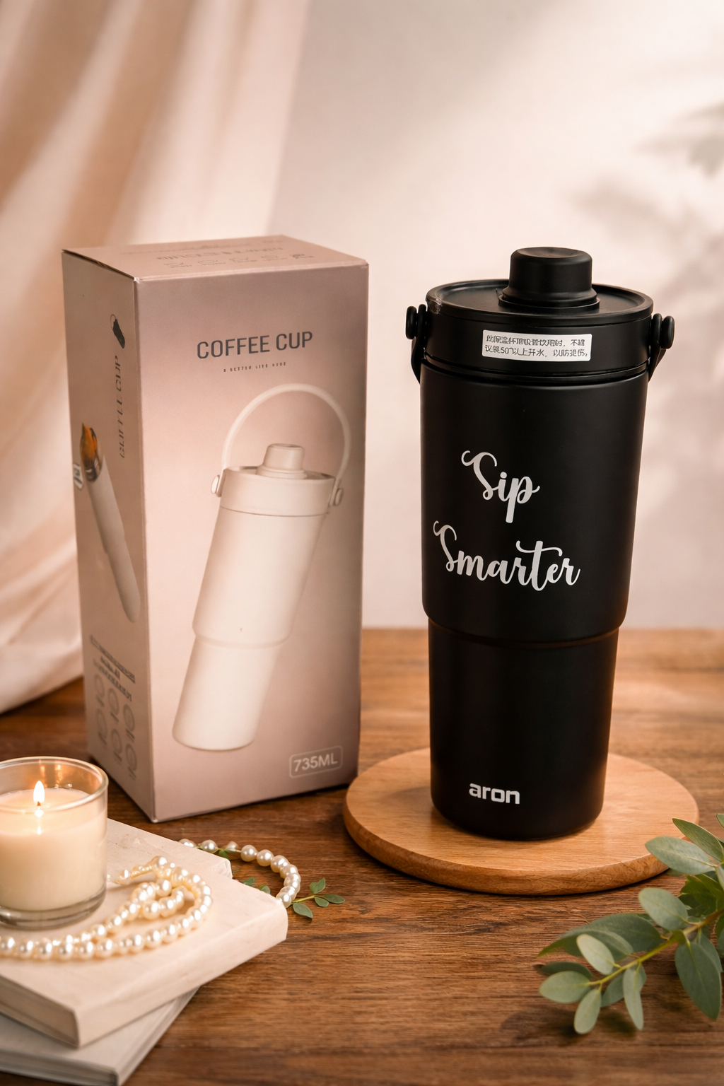Aron "Sip Smarter" 735ml New Double-Layer Rubber-Coated Car Cup - Premium 304/201 Stainless Steel Insulated Travel Tumbler