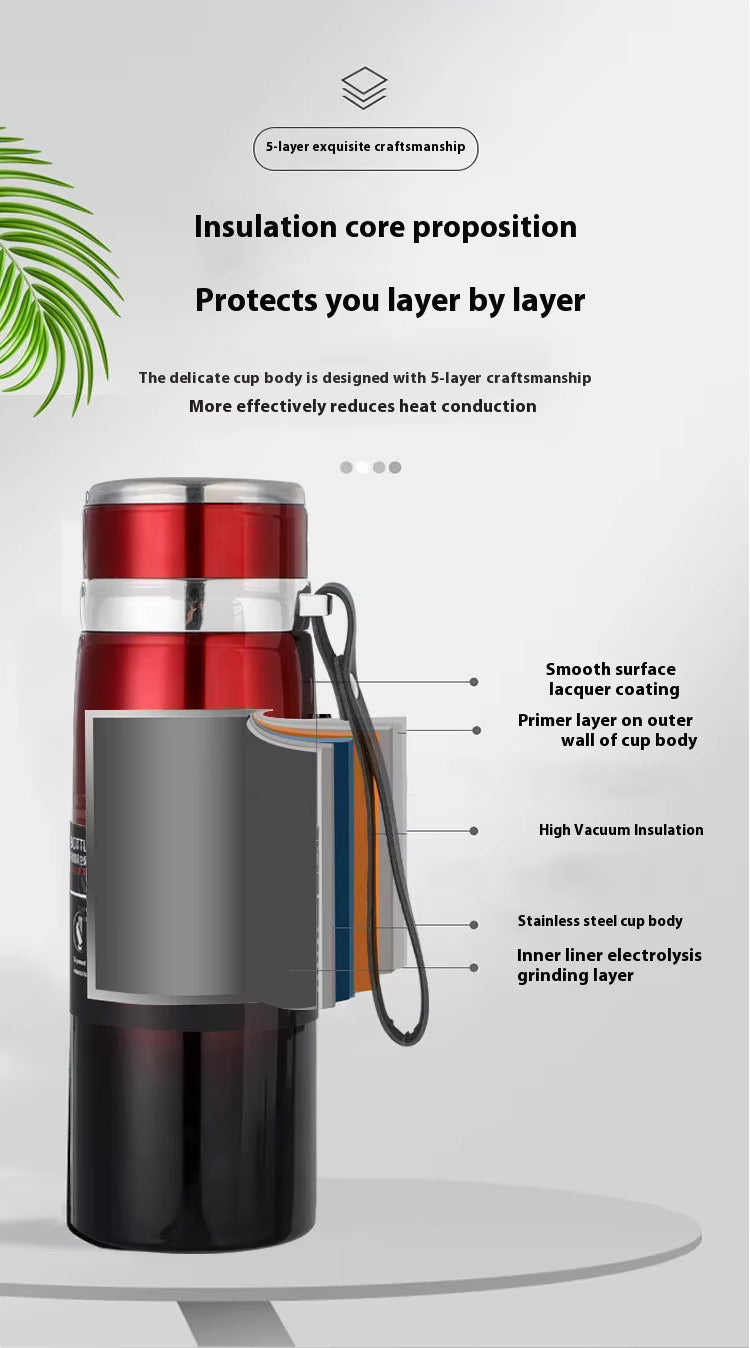 BPA-Free Vacuum Thermos Flask with Tea Infuser and Anti-Slip Base, blending elegance, practicality, and cultural resonance