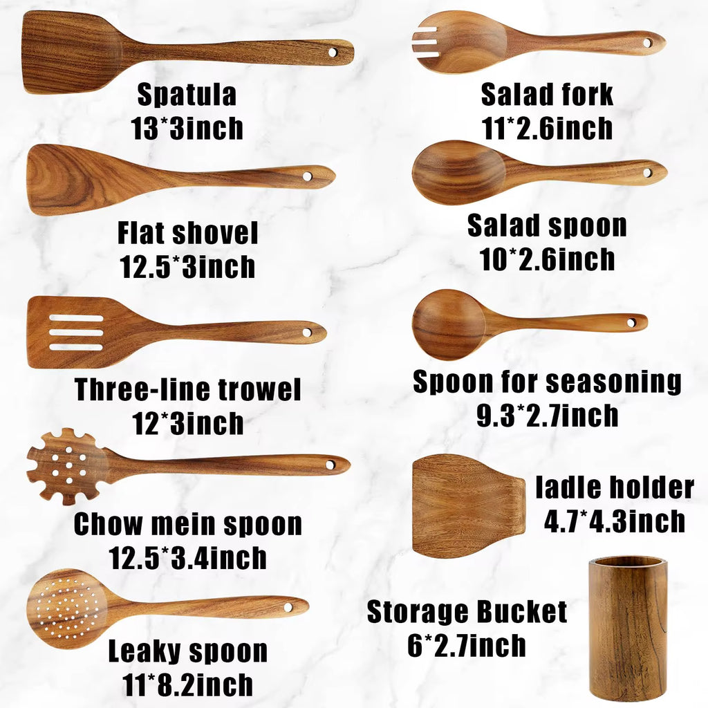 Bring nature into your kitchen—where heritage meets modern simplicity. 9 pcs Natural Craft Acacia Teak Utensil Set.