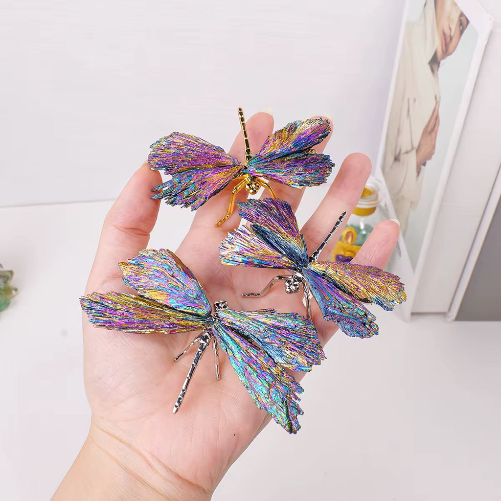 Dragonfly Decor Statue Natural Electroplated Blue Colorful Tourmaline Dragonfly Ornament Gift for Women Collection Natural Home Decor Healing Crystal Blue Dragonfly, Gift for Women, Great Gift 3 PCE