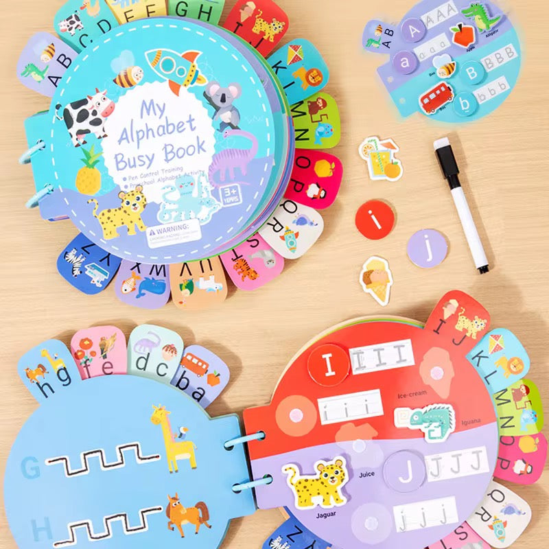 Montessori Educational Wooden Toy Children's Alphabet Playful Learning Busy Book Enhances Cognitive Skills for English for Children's Handmade Early Education Puzzle Letters Quiet 26 English Letters