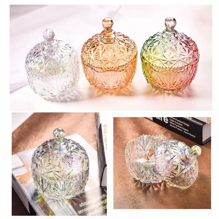 Crystal Glass Candy Dish with Lids, Cookie, Candy Jar with Lid, Rainbow Gradient Design, Large Crown Shaped, Elegant Glass Storage Jar for Buffet, Jewelry Box for Weddings, Home Decor Great Gift