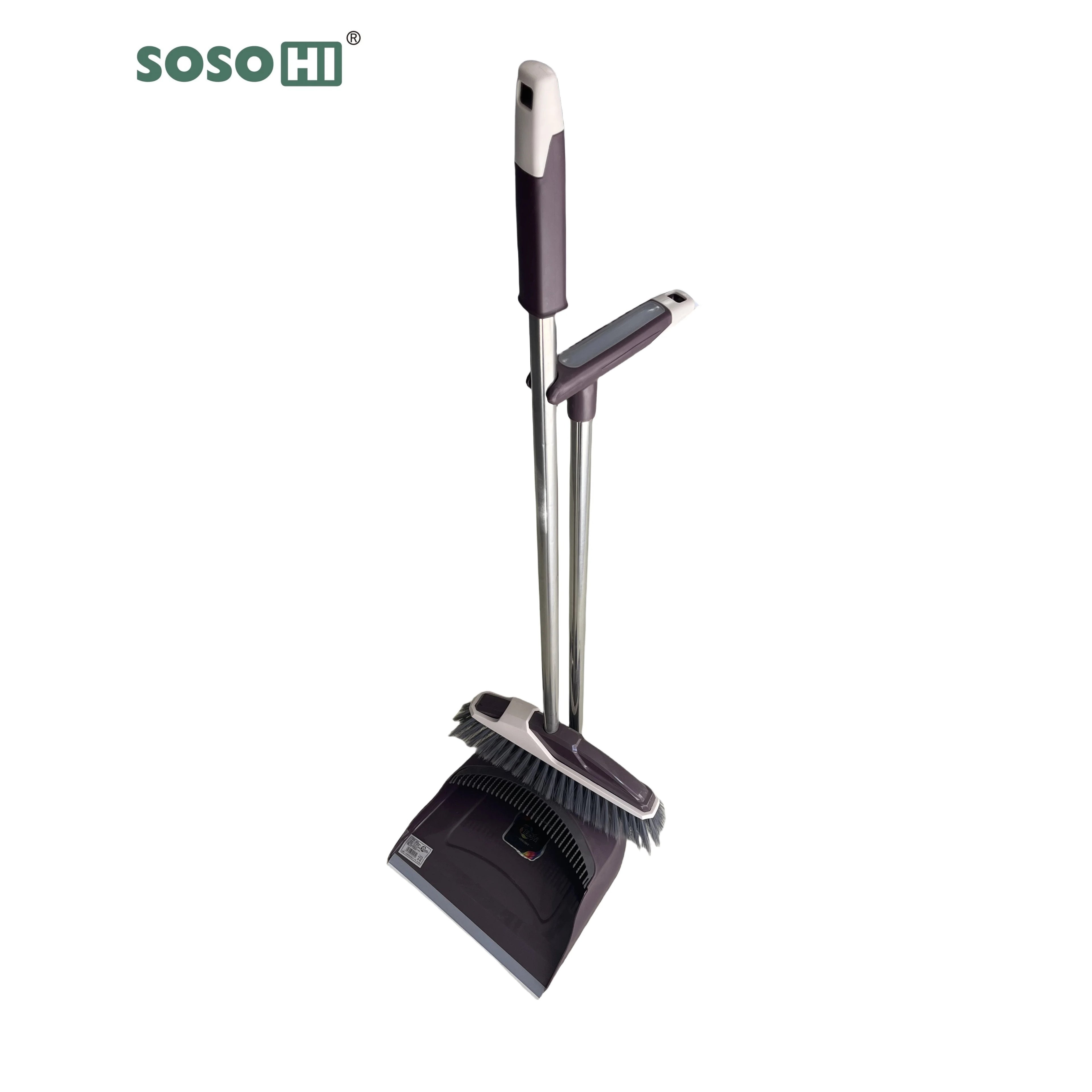 Upgraded Broom and Dustpan Set, 52" Long Handle Standing Combo with Self-Cleaning Teeth–Perfect for Courtyard Garage Lobby Mall Market Floor, Pet Hair, Kitchen, Office, Home, Indoor & Outdoor Cleaning