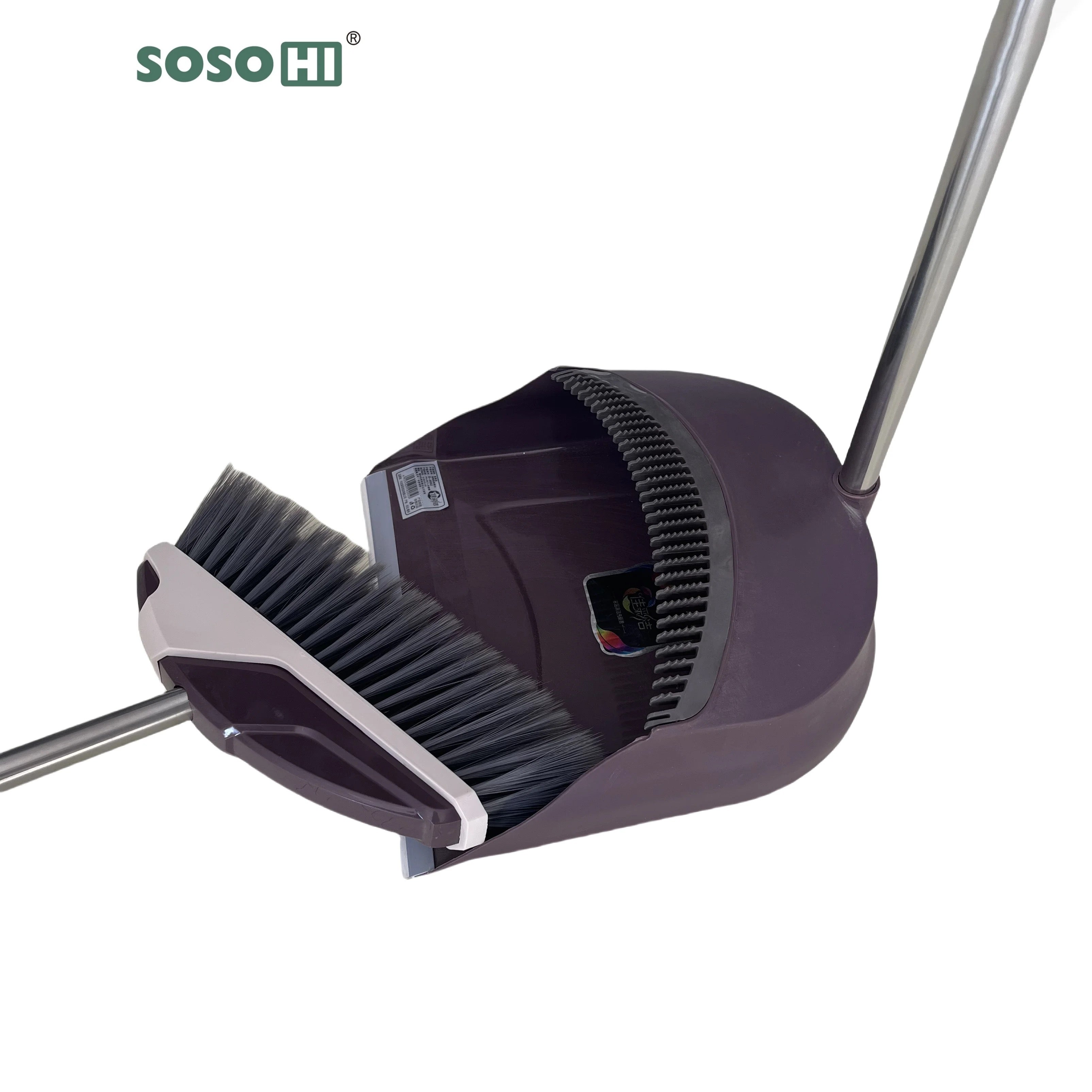 Upgraded Broom and Dustpan Set, 52" Long Handle Standing Combo with Self-Cleaning Teeth–Perfect for Courtyard Garage Lobby Mall Market Floor, Pet Hair, Kitchen, Office, Home, Indoor & Outdoor Cleaning