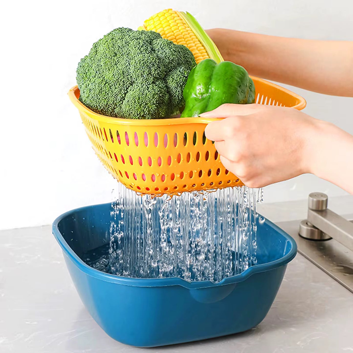2-in-1Detachable Multi-layer Plastic Kitchen Food
Strainer Fruits Vegetable Washing Baskets Washing Bowl
Strainer Drain Basket