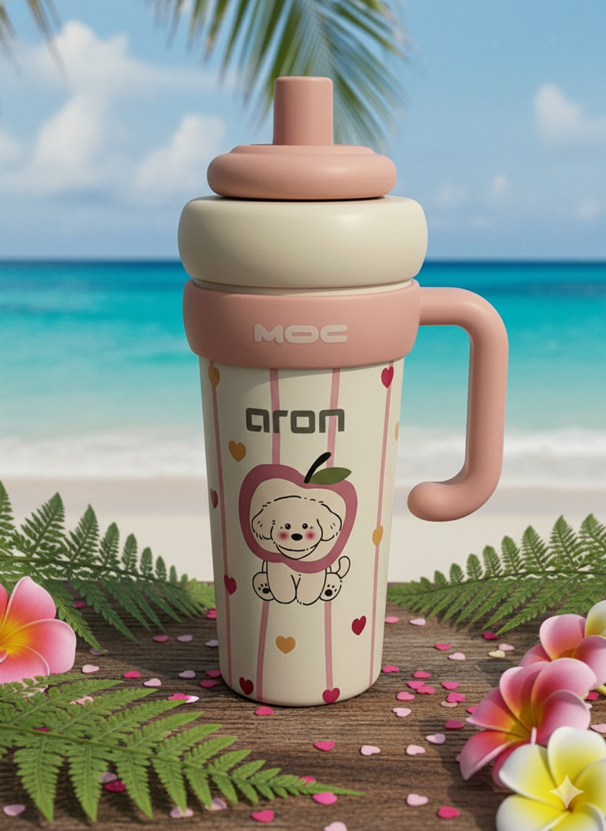 Aron "MOC" 750ml Bullet-Shaped Insulated Bottle - Premium 316/304 Stainless Steel with Cute Heart & Apple Dog Design