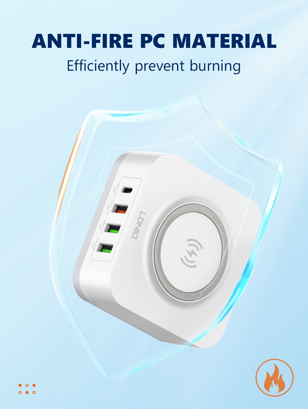 LDNIO 32W Desktop Wireless Charger with QC3.0 & PD 30W Fast Charging - AW004, Multi-Port USB & Wireless Charging Station