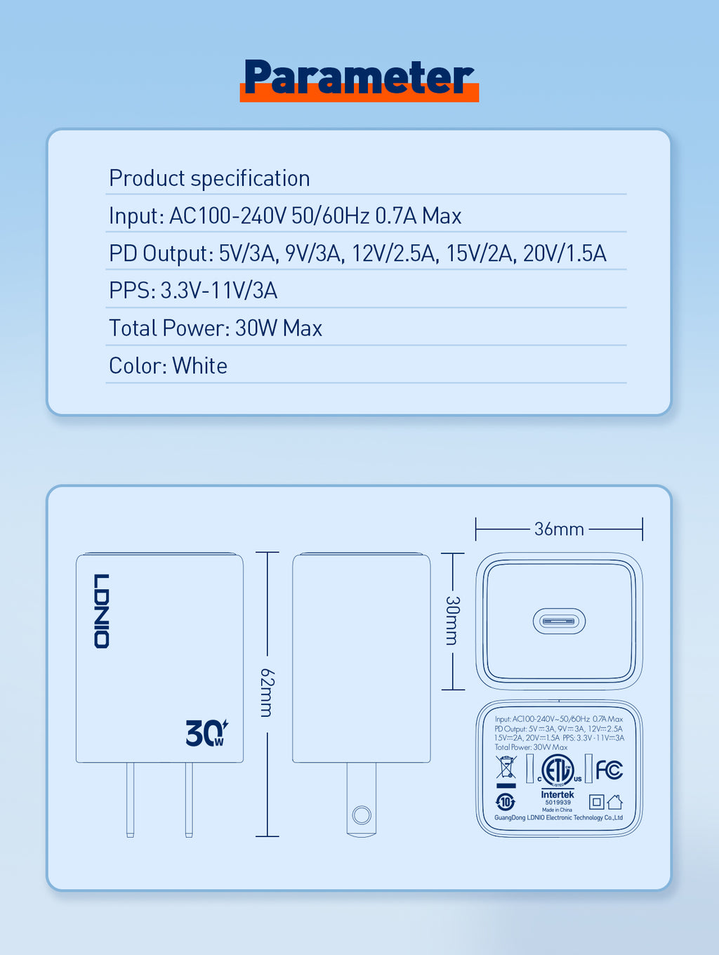 30W PD Fast Charger A1508C With Type-C to Type-C, Type C to Lightning – Support PD3.0 / PPS / QC3.0 / SCP / FCP