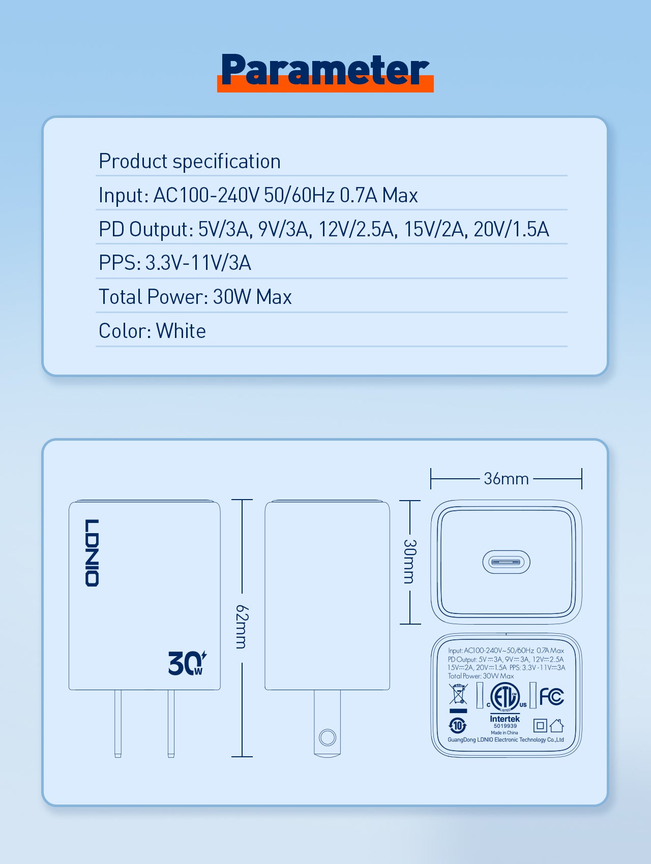 30W PD Fast Charger A1508C With Type-C to Type-C, Type C to Lightning – Support PD3.0 / PPS / QC3.0 / SCP / FCP