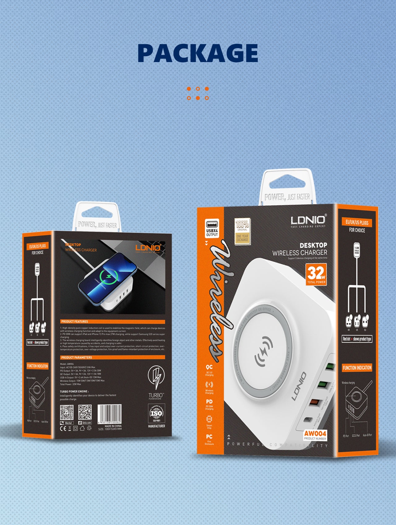 LDNIO 32W Desktop Wireless Charger with QC3.0 & PD 30W Fast Charging - AW004, Multi-Port USB & Wireless Charging Station