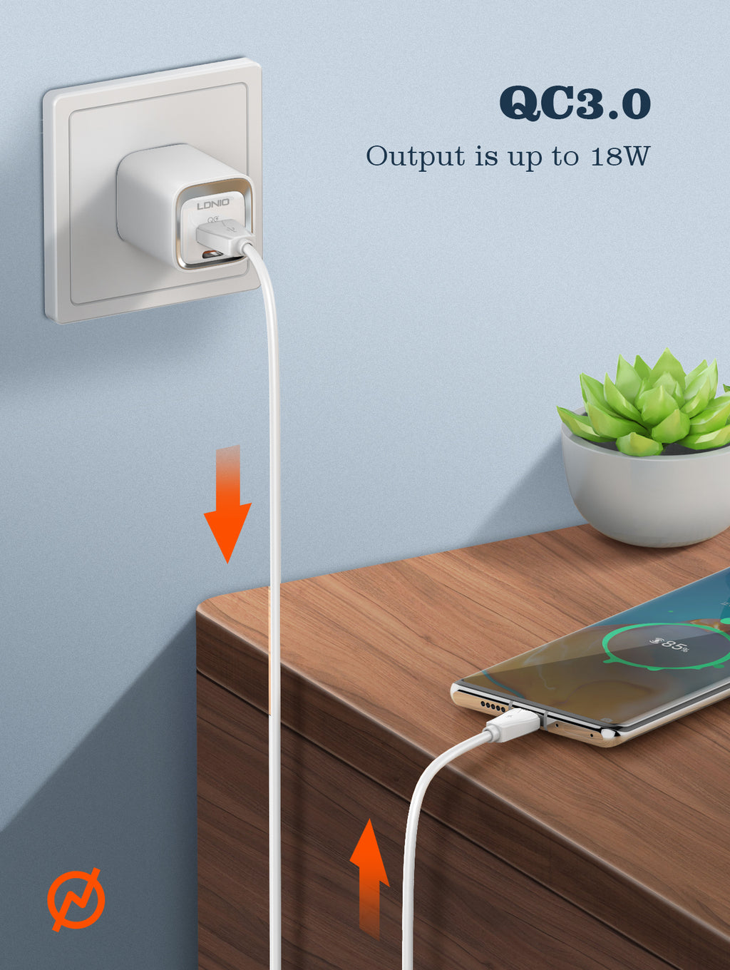 LDNIO 20W Dual Port Fast Charger with PD & QC3.0 Support – White USB-C & USB-A Wall Adapte