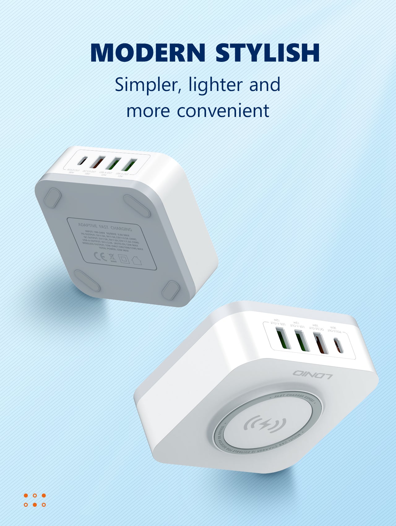 LDNIO 32W Desktop Wireless Charger with QC3.0 & PD 30W Fast Charging - AW004, Multi-Port USB & Wireless Charging Station