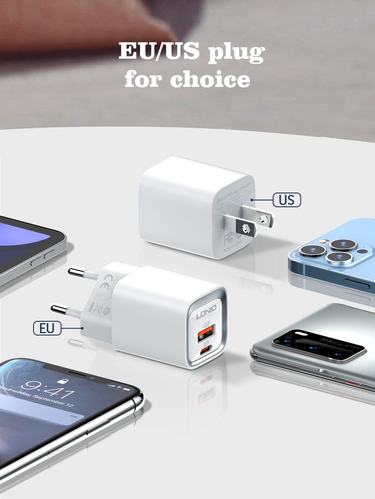 LDNIO 20W Dual Port Fast Charger with PD & QC3.0 Support – White USB-C & USB-A Wall Adapte