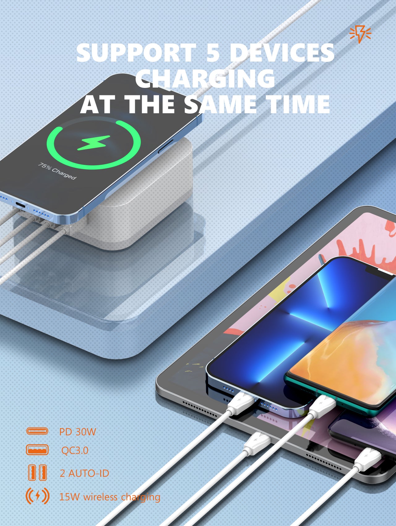 LDNIO 32W Desktop Wireless Charger with QC3.0 & PD 30W Fast Charging - AW004, Multi-Port USB & Wireless Charging Station