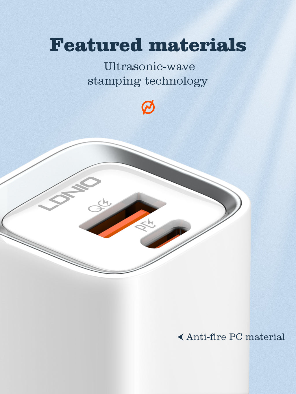 LDNIO 20W Dual Port Fast Charger with PD & QC3.0 Support – White USB-C & USB-A Wall Adapte