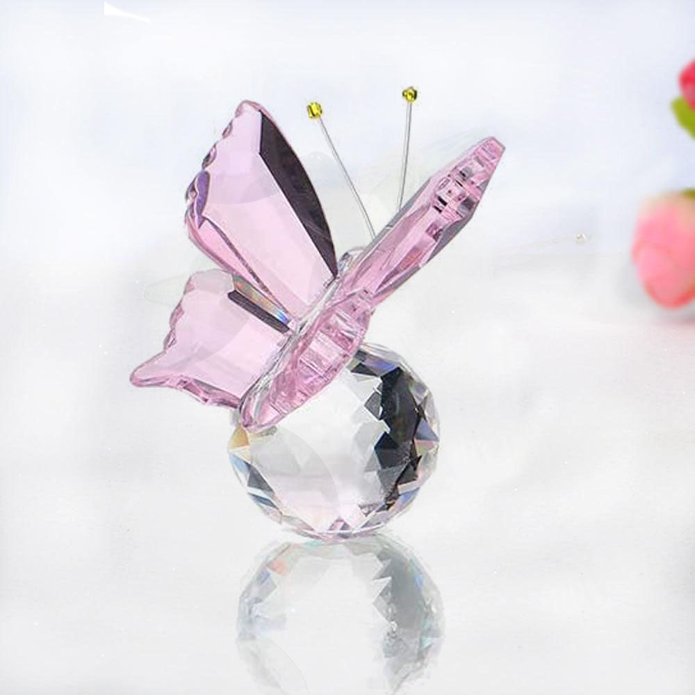 Crystal Flying Butterfly with Crystal Ball Base Figurine Collection Cut Glass Ornament Statue Animal Collectible Multiple Office Home Holiday Decoration Gift for Women