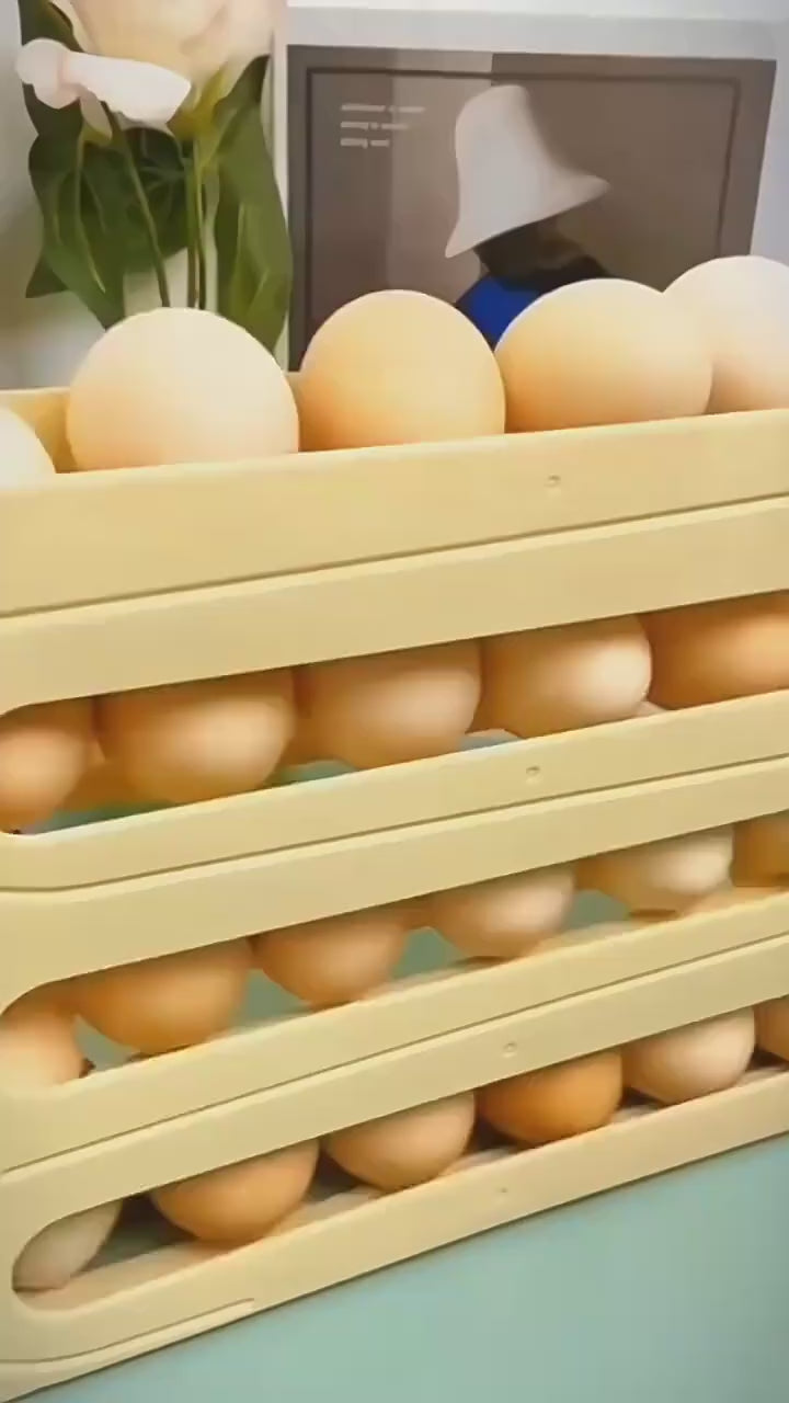 Egg Holder 4 Layers Self-acting Refrigerator Freshable 30 pcs Eggs Storage Container Box High Capacity Rolling Egg Rack Dispenser