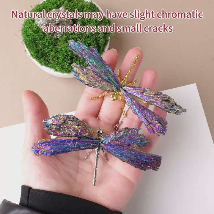 Dragonfly Decor Statue Natural Electroplated Blue Colorful Tourmaline Dragonfly Ornament Gift for Women Collection Natural Home Decor Healing Crystal Blue Dragonfly, Gift for Women, Great Gift 3 PCE