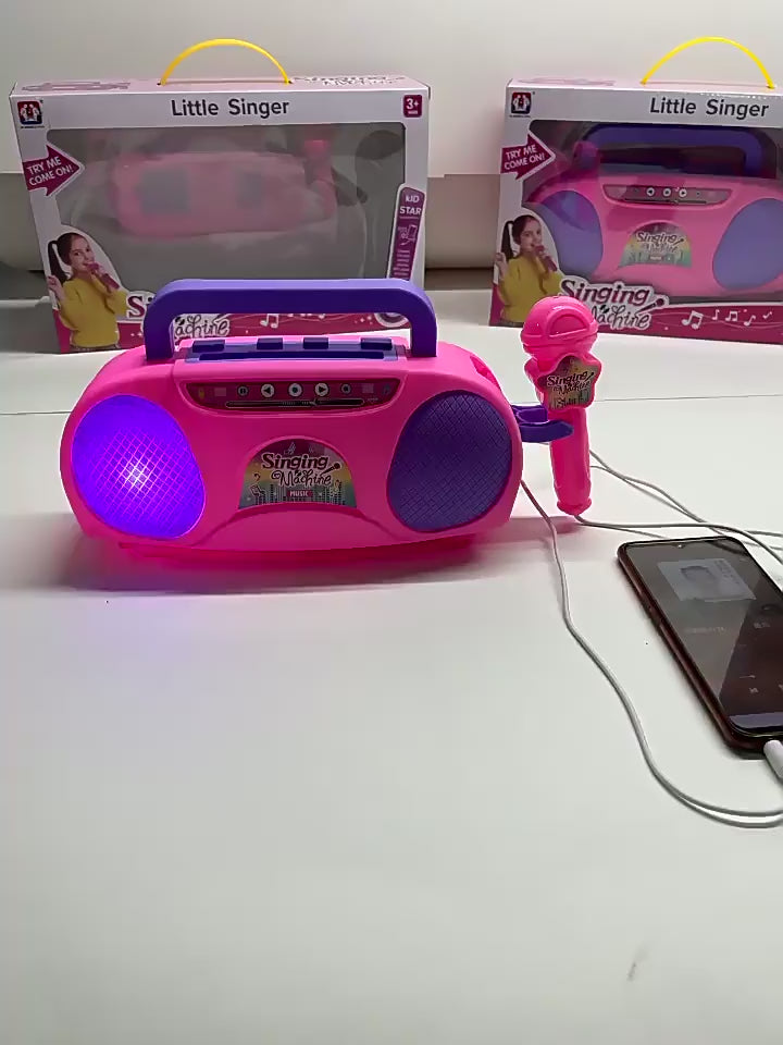 Baby Preschool Electronic Super Rocking Star Girls Musical Microphone Kids Karaoke Instrument Set Children Singing Machine Toy Piano Keyboard PC Material Microphone for Musical Instrument Ages 3+