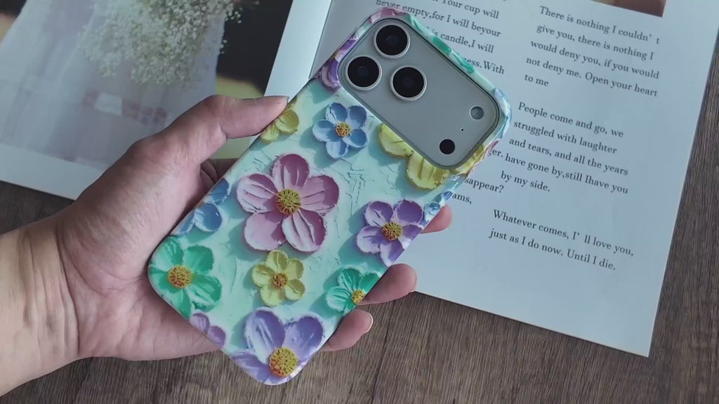 Luxury Blue Oil Painting Flower Fashion Phone case for iPhone 17, Air, Pro, Pro Max Cute Pink Floral Print Aesthetic Design Simple for Women Girly Shockproof Slim TPU Protective