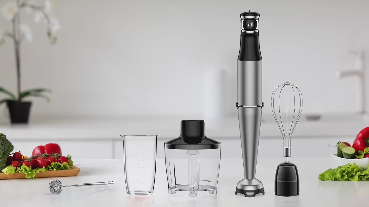 Immersion Blender Handheld Corded Hand Blenders Set 1100W, Trigger Variable Speed 5 in 1 Stick Emulsifier with Chopper, Whisk and Frother for Soup, Baby Food and Smoothies