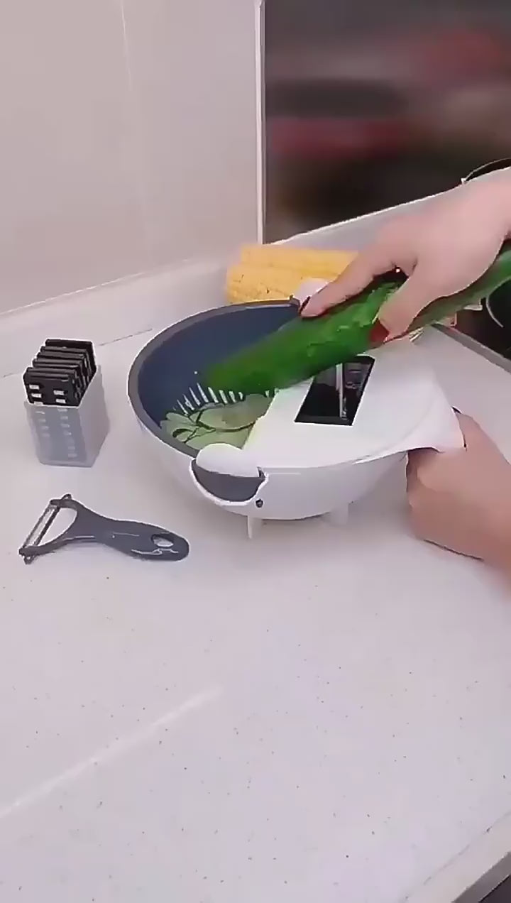 Multifunction Magic Vegetable Fruit Cutting Tool 9- in- 1 Vegetable Chopper Veggie Slicer Shredder Grater Vegetable Cutter with Drain Basket Kitchen Tool