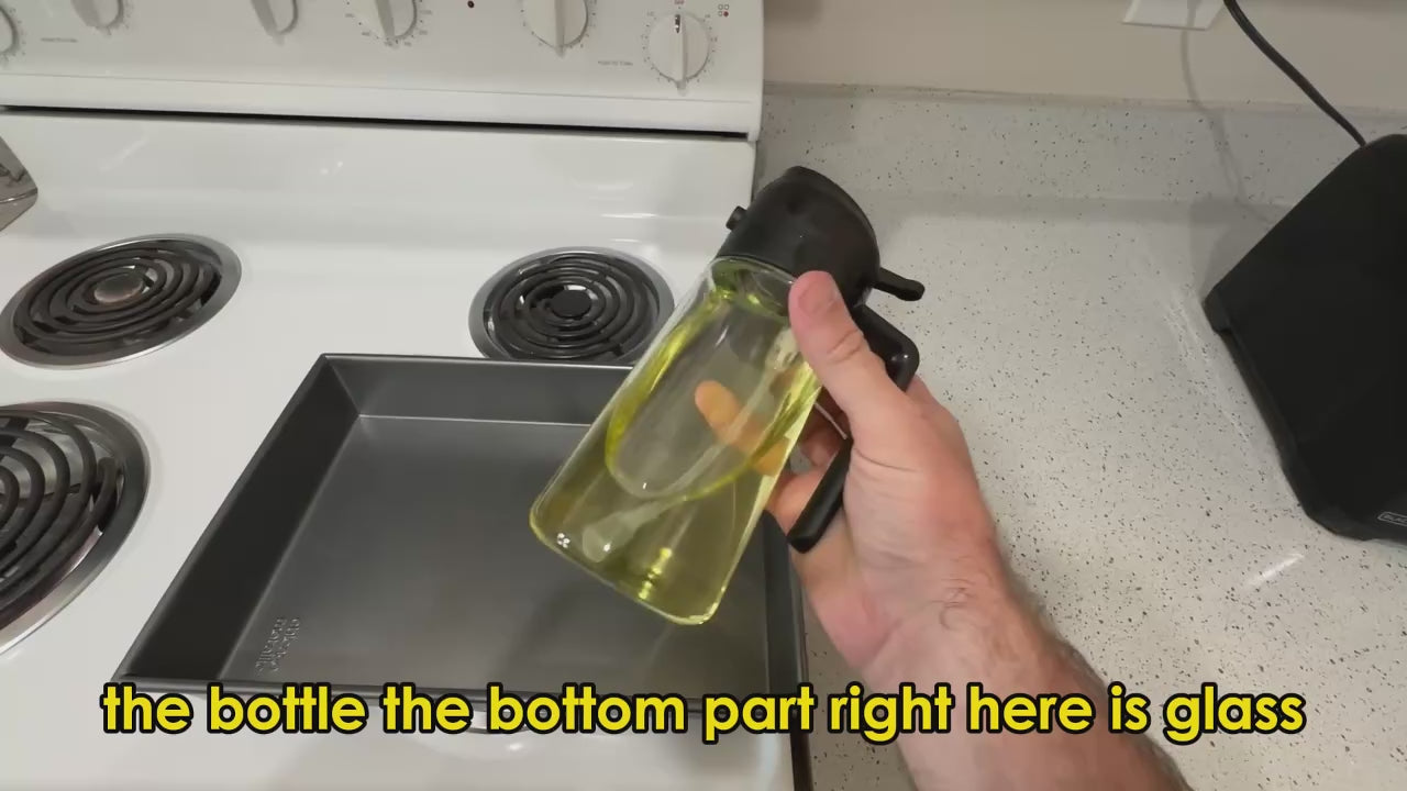16oz/470ml Glass Olive Oil Sprayer for Cooking with Stickers, 2 in 1 Oil Dispenser for Kitchen Gadgets, Food Grade Premium Spray Bottle for Salad, Frying, BBQ (Creamy White)