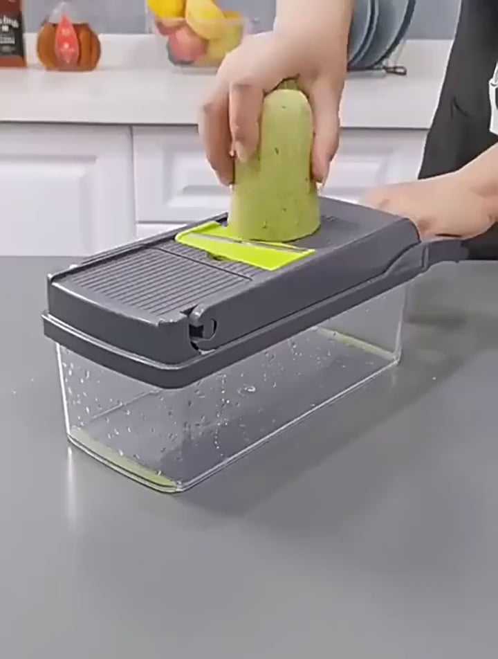 14-in-1 Ultimate Vegetable Chopper & Mandoline Slicer – Multi-Blade Food Dicer, Spiralizer, Grater & Cutter with Container – Kitchen Gadget for Fruits, Veggies, Cheese – Black & Green