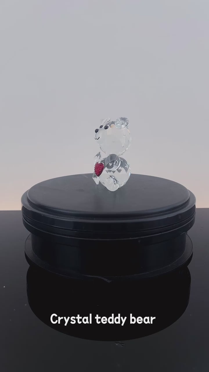 Crystal Antique Beautiful Glass Teddy Bear Statue, Panda Statue with Red Love Shape Heart Ornament for Wife, Son and Girlfriend, Boys Girls Wedding Birthday Baby Gift Baby Shower Souvnir Animal Crafts