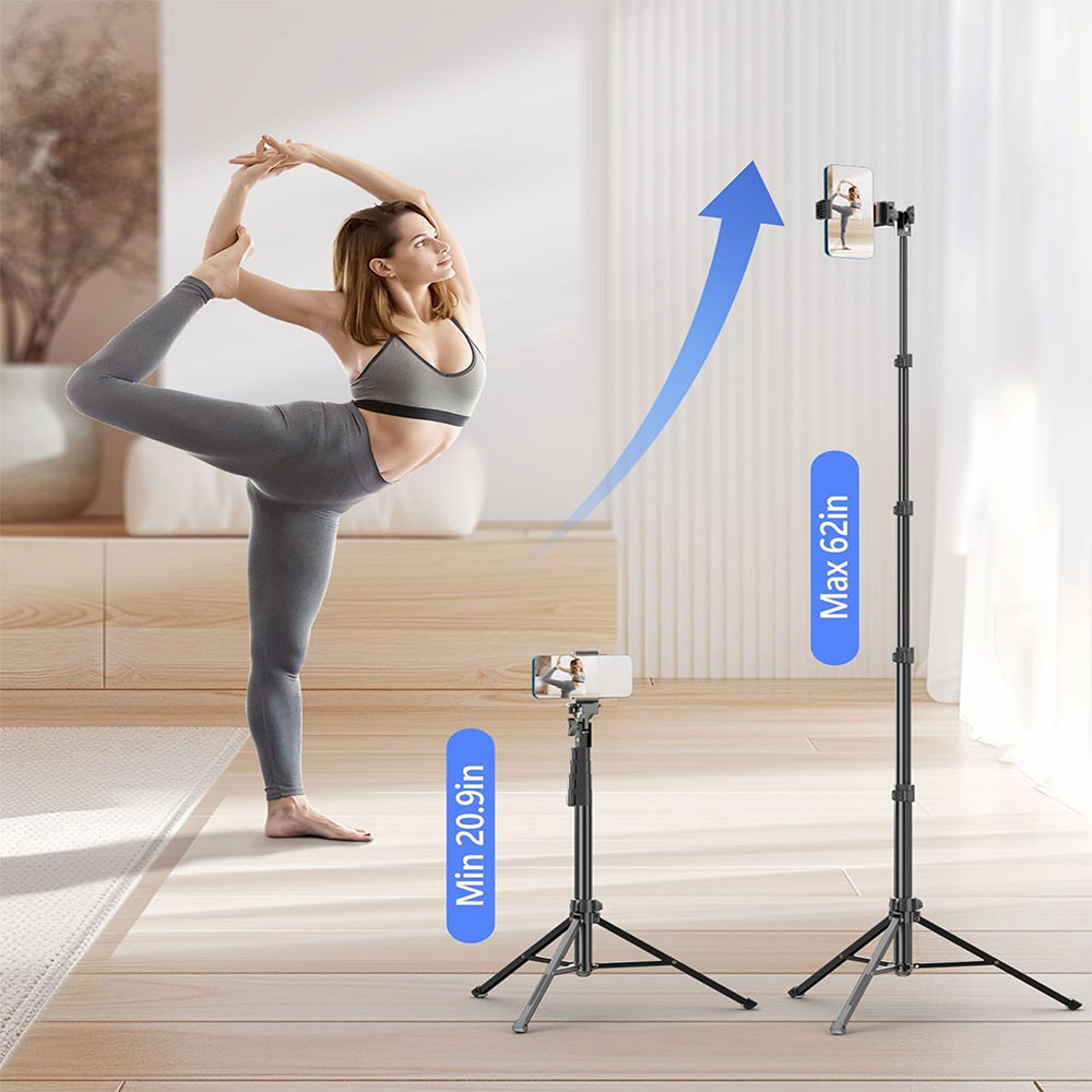 Lightweight Cell Phone Tripod Stand, Adjustable Floor Cellphone Tripod Holder - Portable Compact Smartphone Selfie Stick for iPhone & Android, Video Recording/Content Creator Camera Ring Light Filming